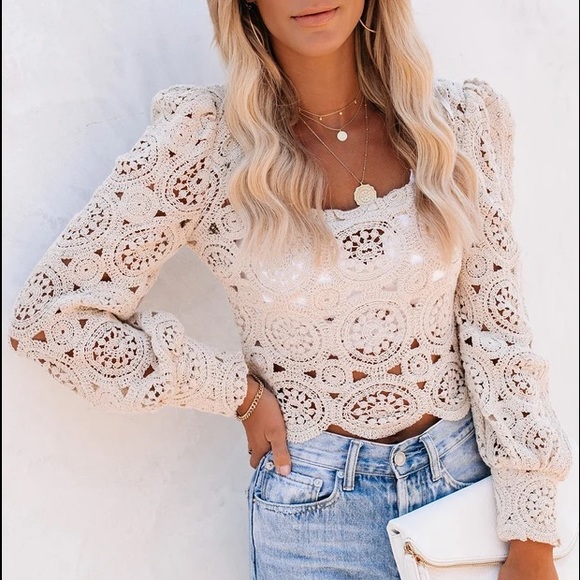 Vici Tops - Vici Cotton Crochet Lace Crop Top